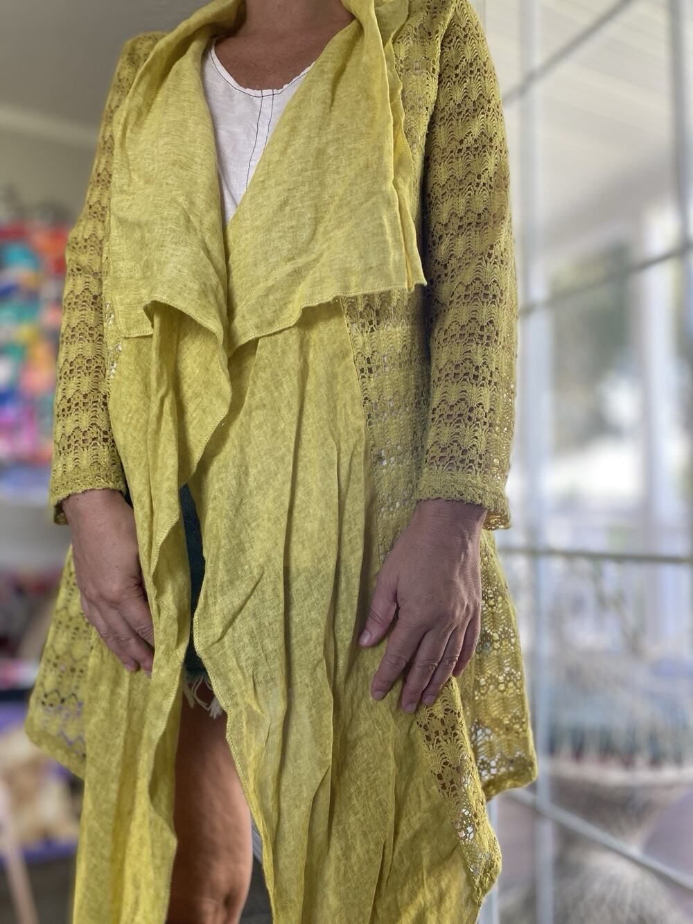 Azúcar Knit Duster Kimono 100% Linen Cardigan Women’s L